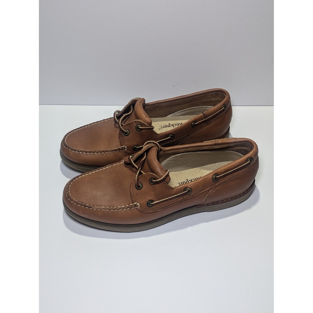 Rockport Perth Mens Brown Leather Boat Shoes Classic Loafers 2 Eyelet M7110 - Picture 2 of 6